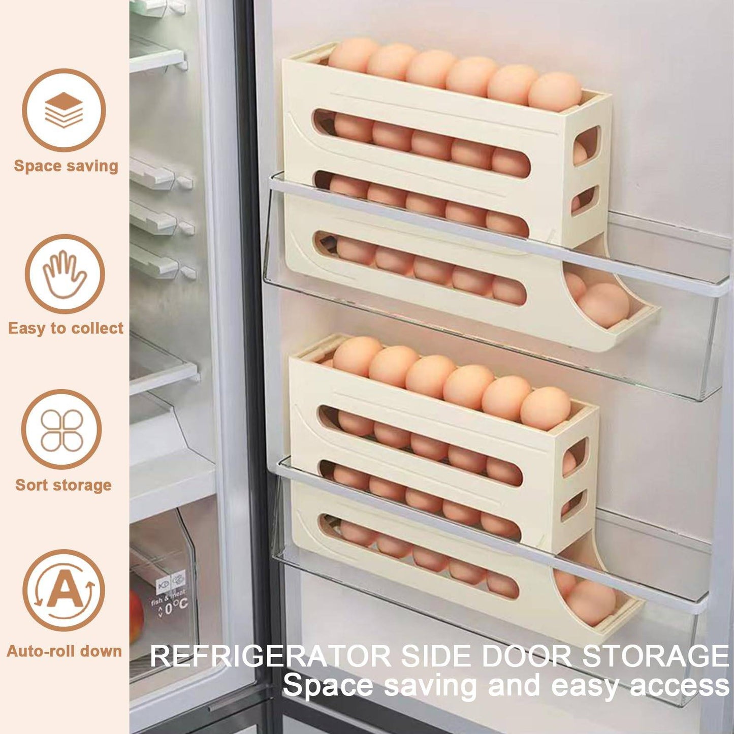 Egg Holder For Fridge - Auto Rolling Fridge Egg Organizer, Egg Dispenser Holder