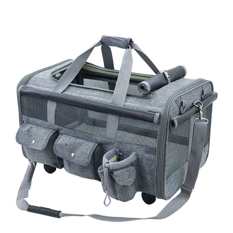 Qisheng large capacity universal wheel pet outing bag