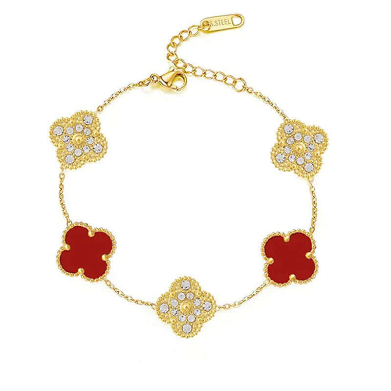 18k-titanium-red-three-diamond-steel-gold-plated-five-leaf-clover-bracelet