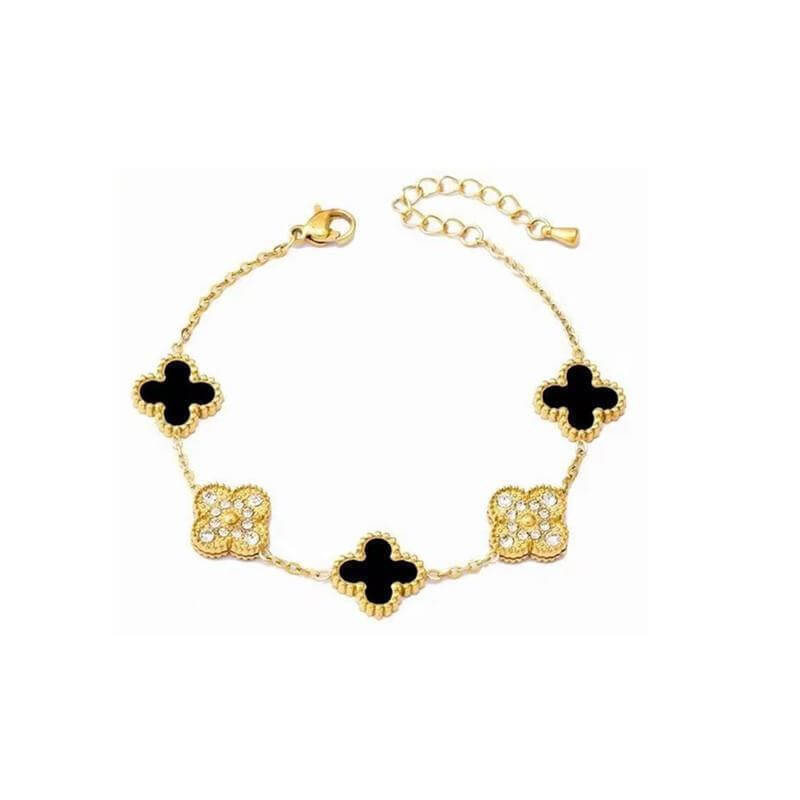 18k-titanium-black-steel-gold-plated-five-leaf-clover-bracelet