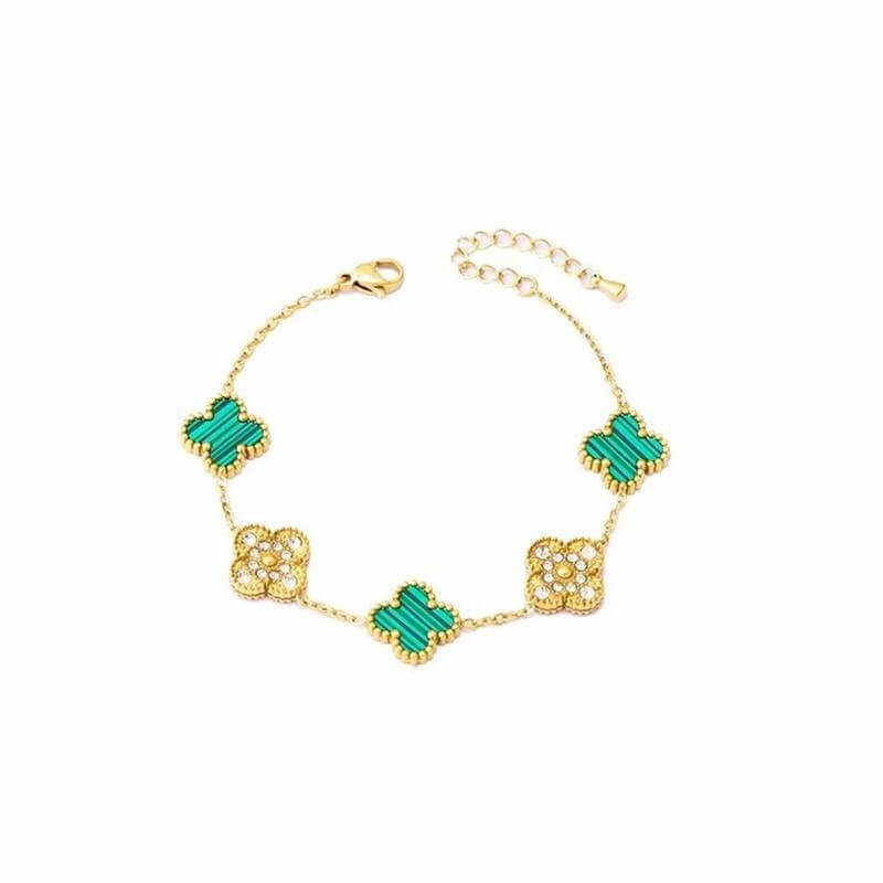 18k-titanium-green-steel-gold-plated-five-leaf-clover-bracelet