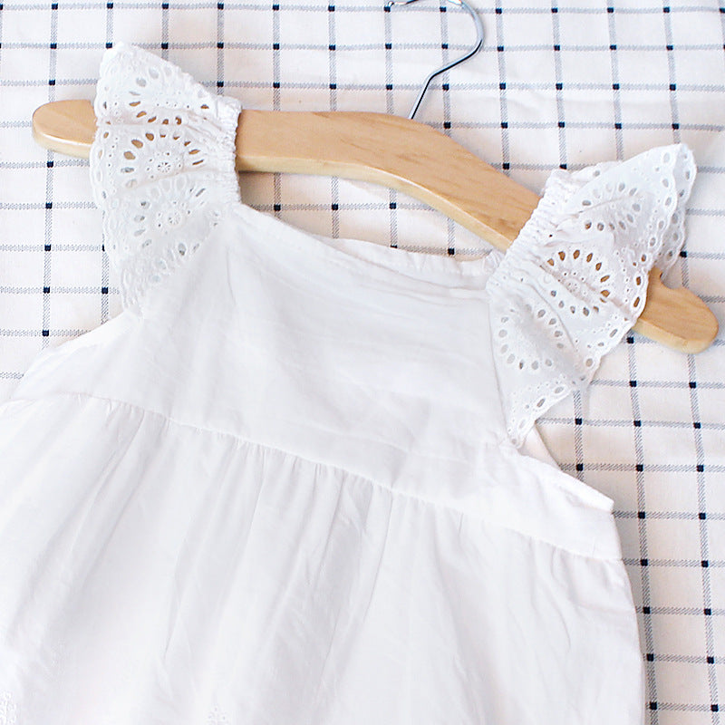 Summer girls baby embroidered cotton triangle dress with rompers