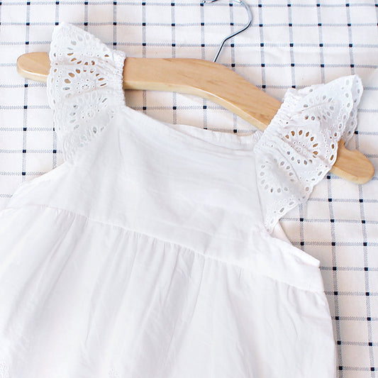 Summer girls baby embroidered cotton triangle dress with rompers