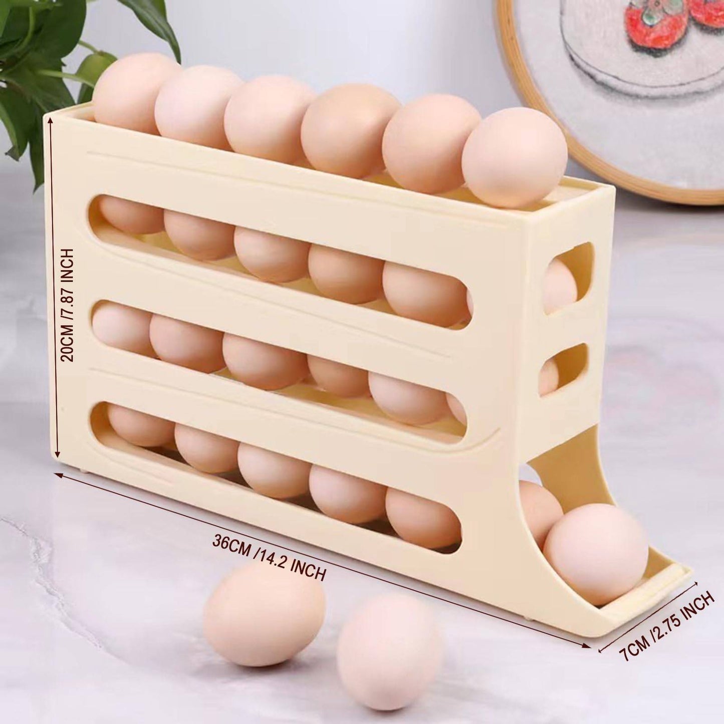 Egg Holder For Fridge - Auto Rolling Fridge Egg Organizer, Egg Dispenser Holder