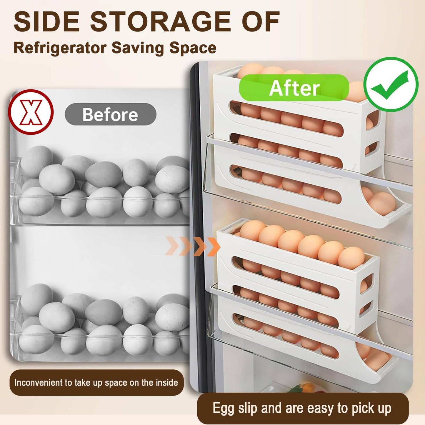 Egg Holder For Fridge - Auto Rolling Fridge Egg Organizer, Egg Dispenser Holder