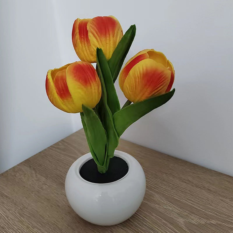 LED-orange-tulip-night-light-bouquet-imitation-lamp