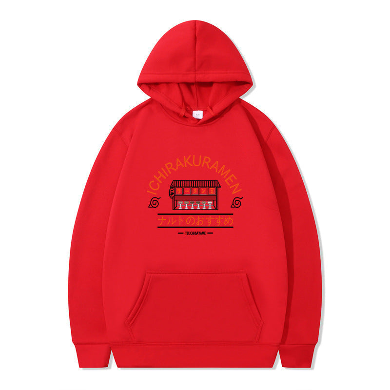 Naruto-themed-ramen-shop-red-hooded-sweatshirt