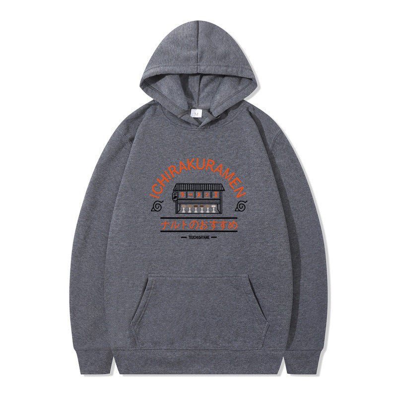 Naruto-themed-ramen-shop-dark-grey-hooded-sweatshirt