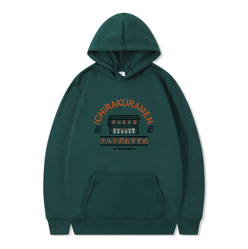 Naruto-themed-ramen-shop-green-hooded-sweatshirt