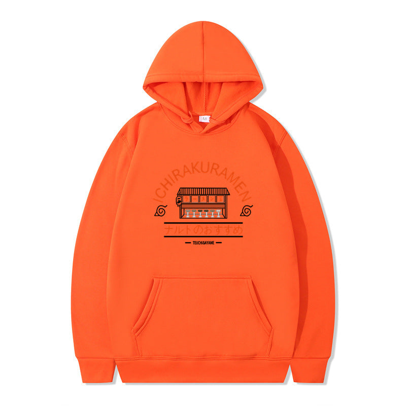 Naruto-themed-ramen-shop-orange-red-hooded-sweatshirt