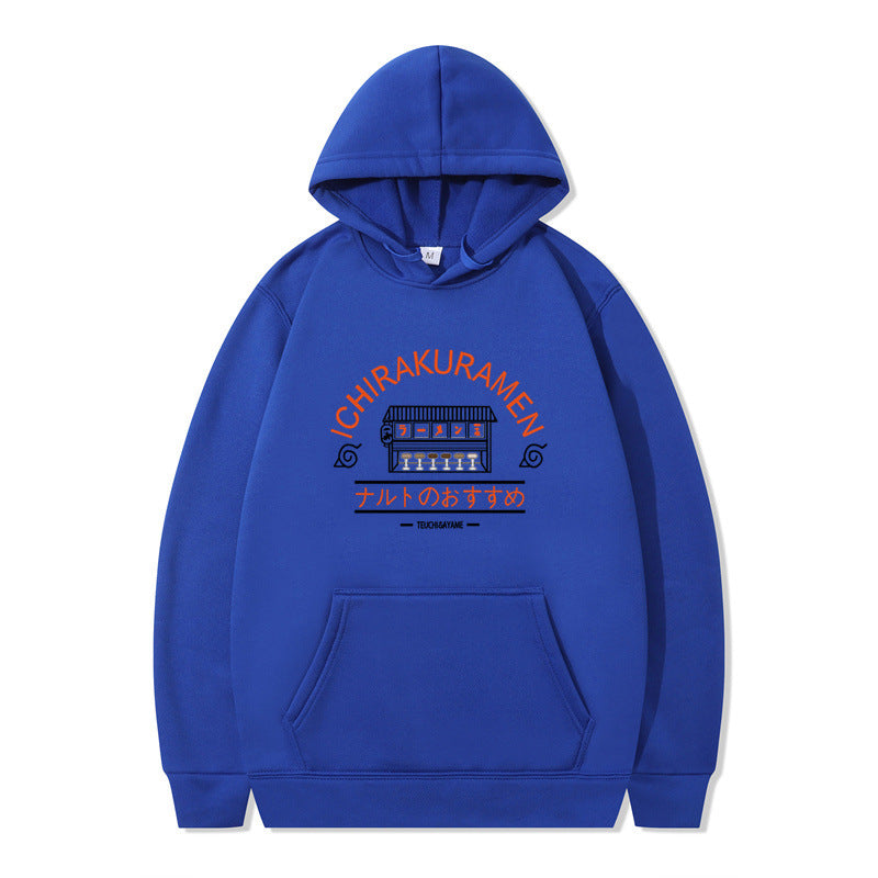 Naruto-themed-ramen-shop-blue-hooded-sweatshirt