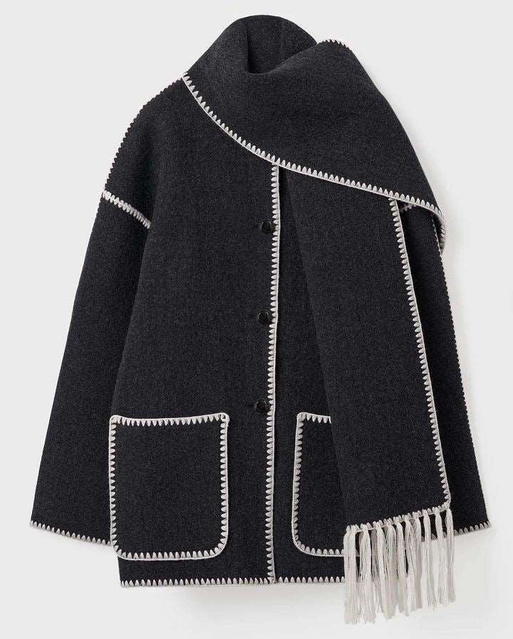 New fashion woolen jacket thickened loose with scarf tassels for women