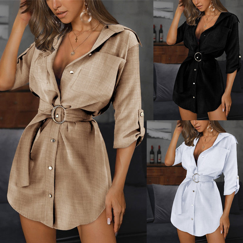 buttoned down long sleeve shirt dress