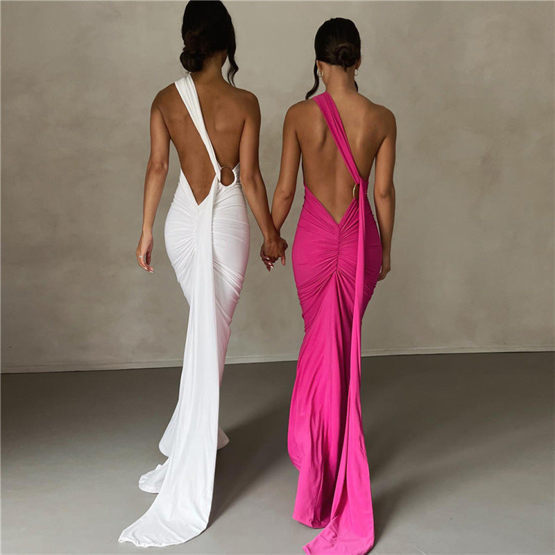 Shoulder Backless Maxi Dress Women Gown Summer Back Strap Sleeveless