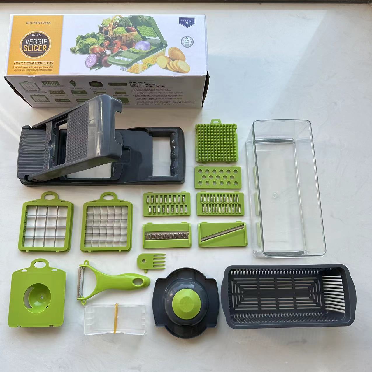 Multi-function vegetable and fruit dicer shredder grater slicer