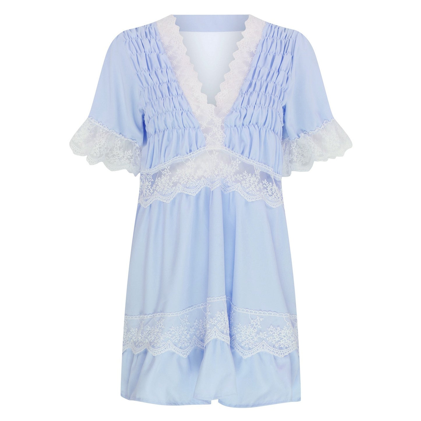 New summer V-neck printed lace stitching lace cool dress