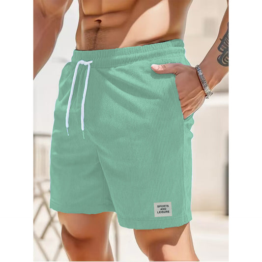 men's new summer solid color lace-up five-point  sports pants