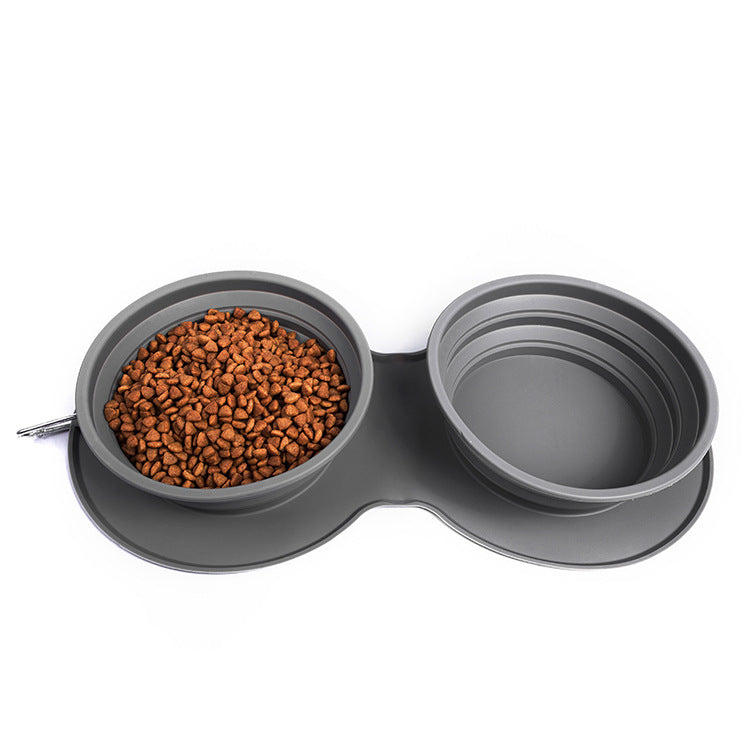 Foldable Silicone cat and dog pet anti-choking double food bowl