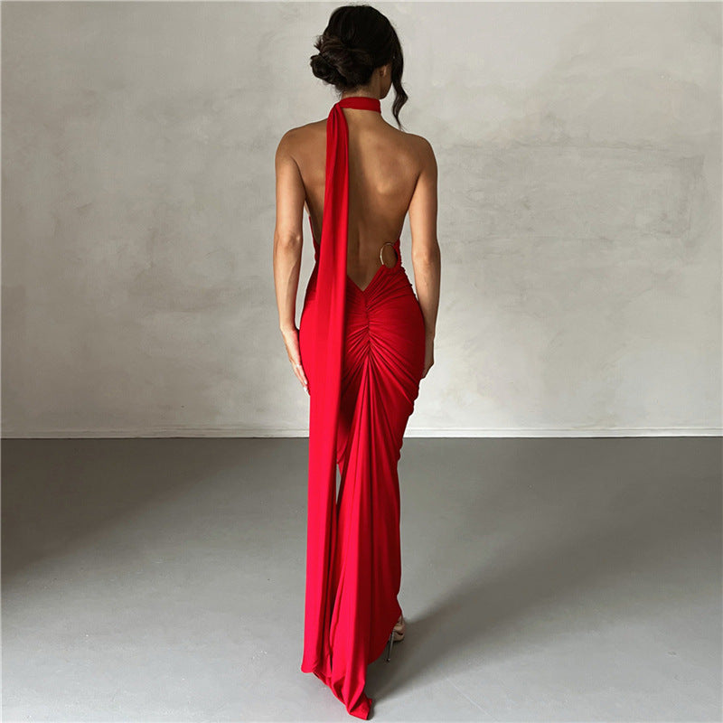 Shoulder Backless Maxi Dress Women Gown Summer Back Strap Sleeveless