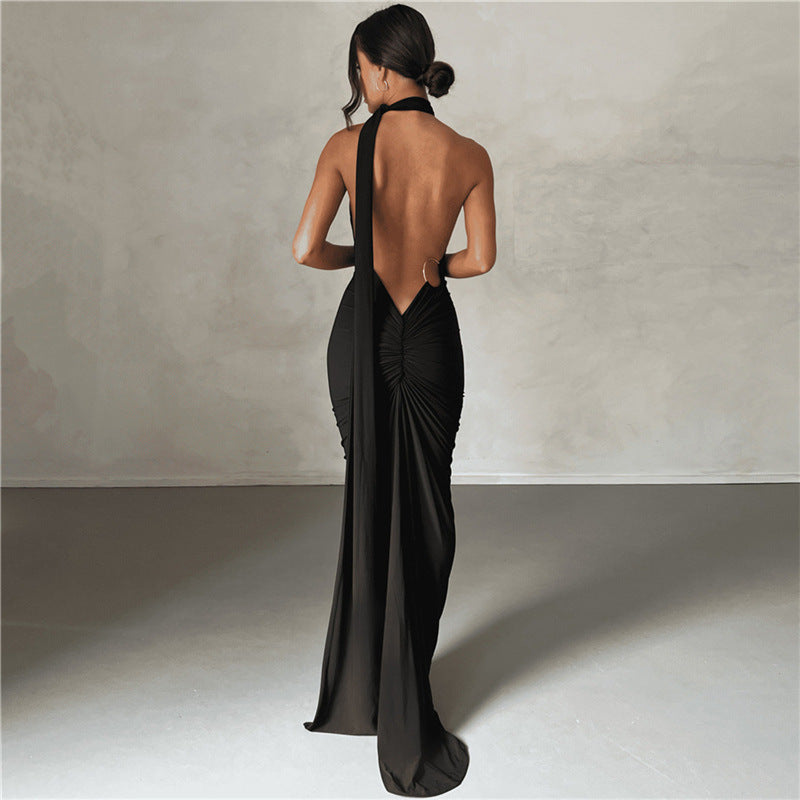 Shoulder Backless Maxi Dress Women Gown Summer Back Strap Sleeveless