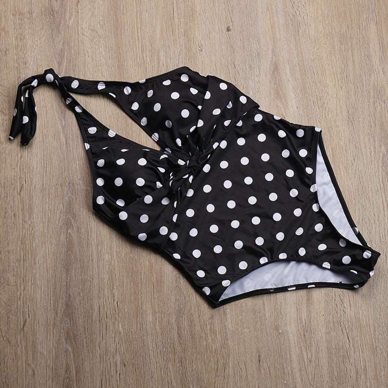 Polka dot printed one-piece swimsuit