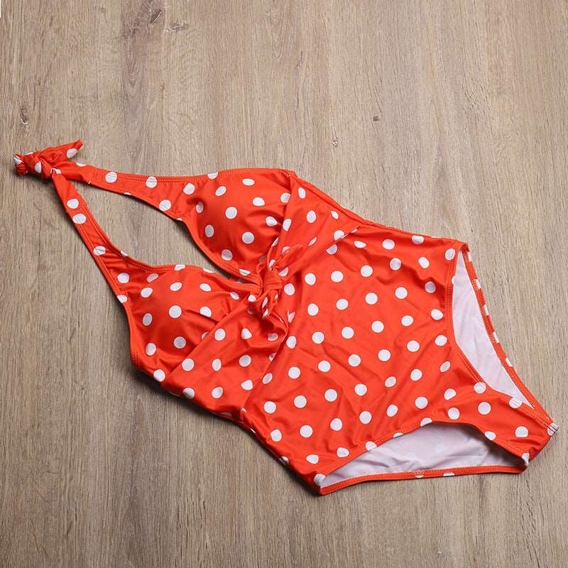 Polka dot printed one-piece swimsuit