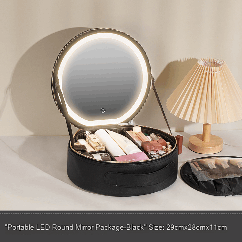 Elegant-black-round-cosmetic-bag-with-mirror-with-LED-light