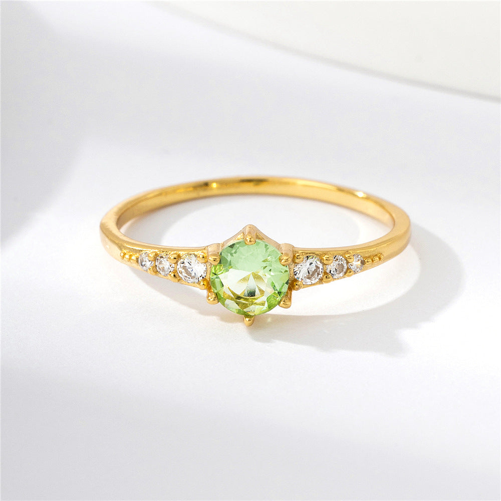 Sterling silver green light luxury zircon ring