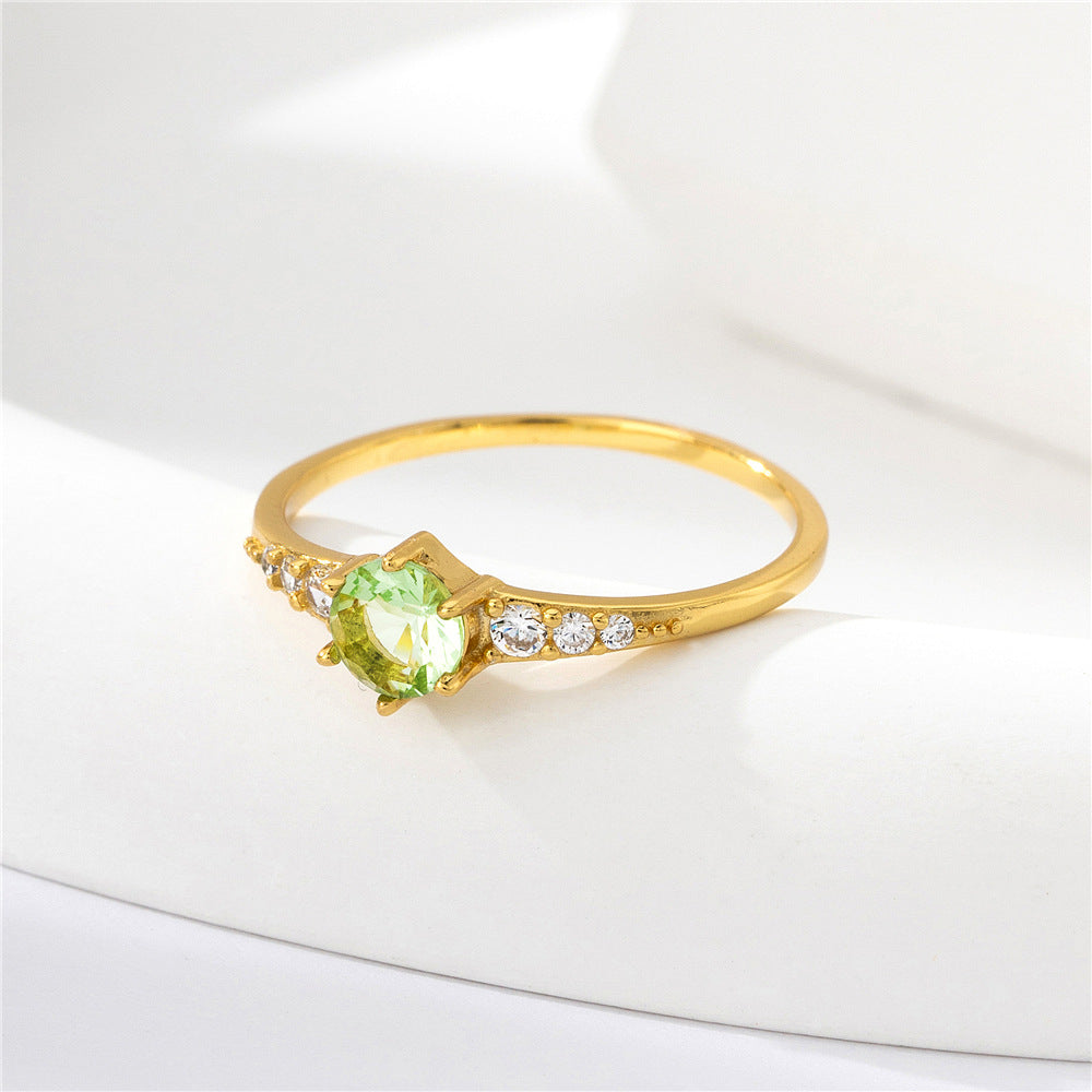 Sterling silver green light luxury zircon ring