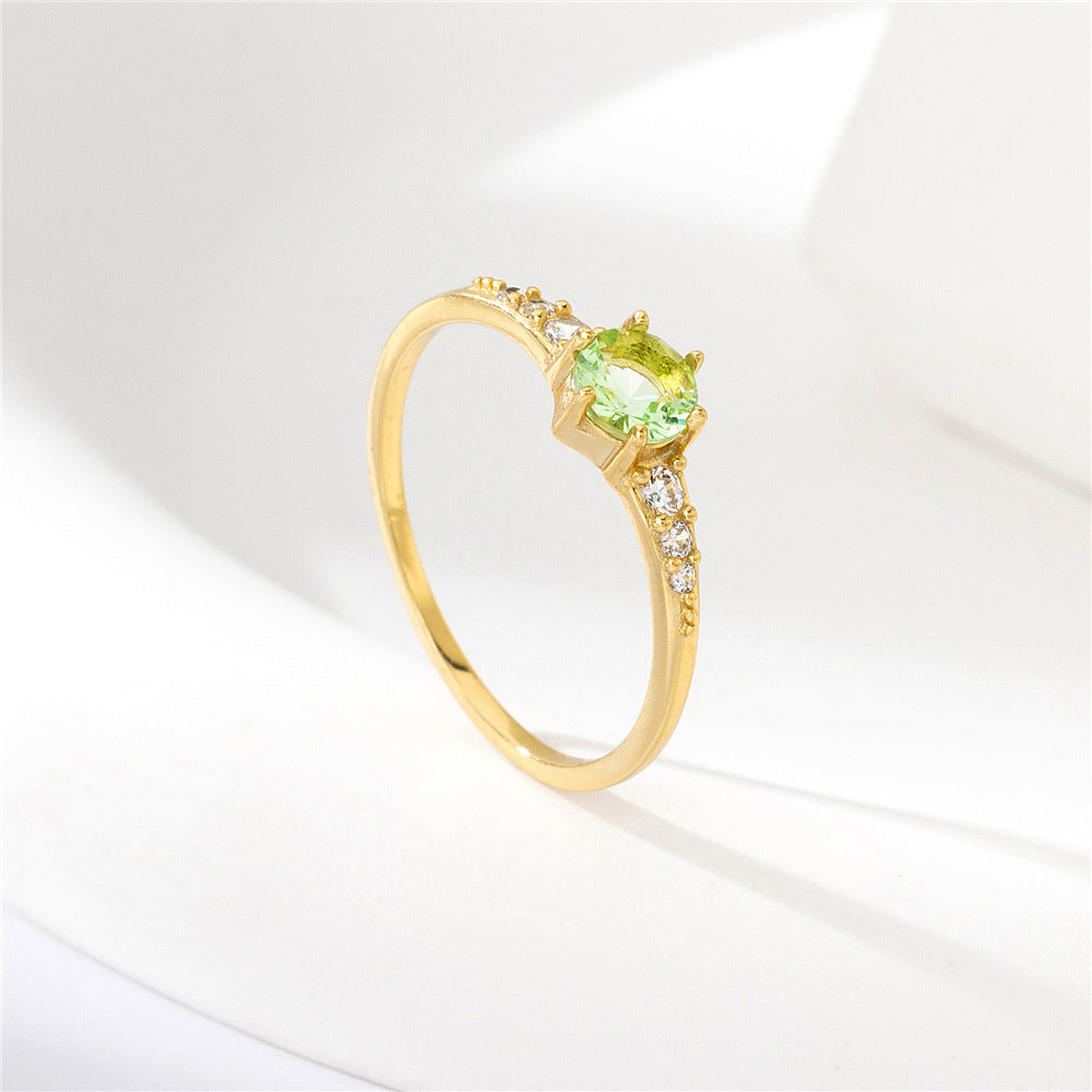 Sterling silver green light luxury zircon ring