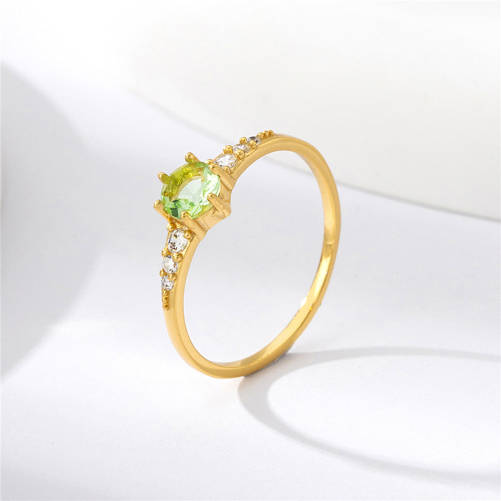 Sterling silver green light luxury zircon ring