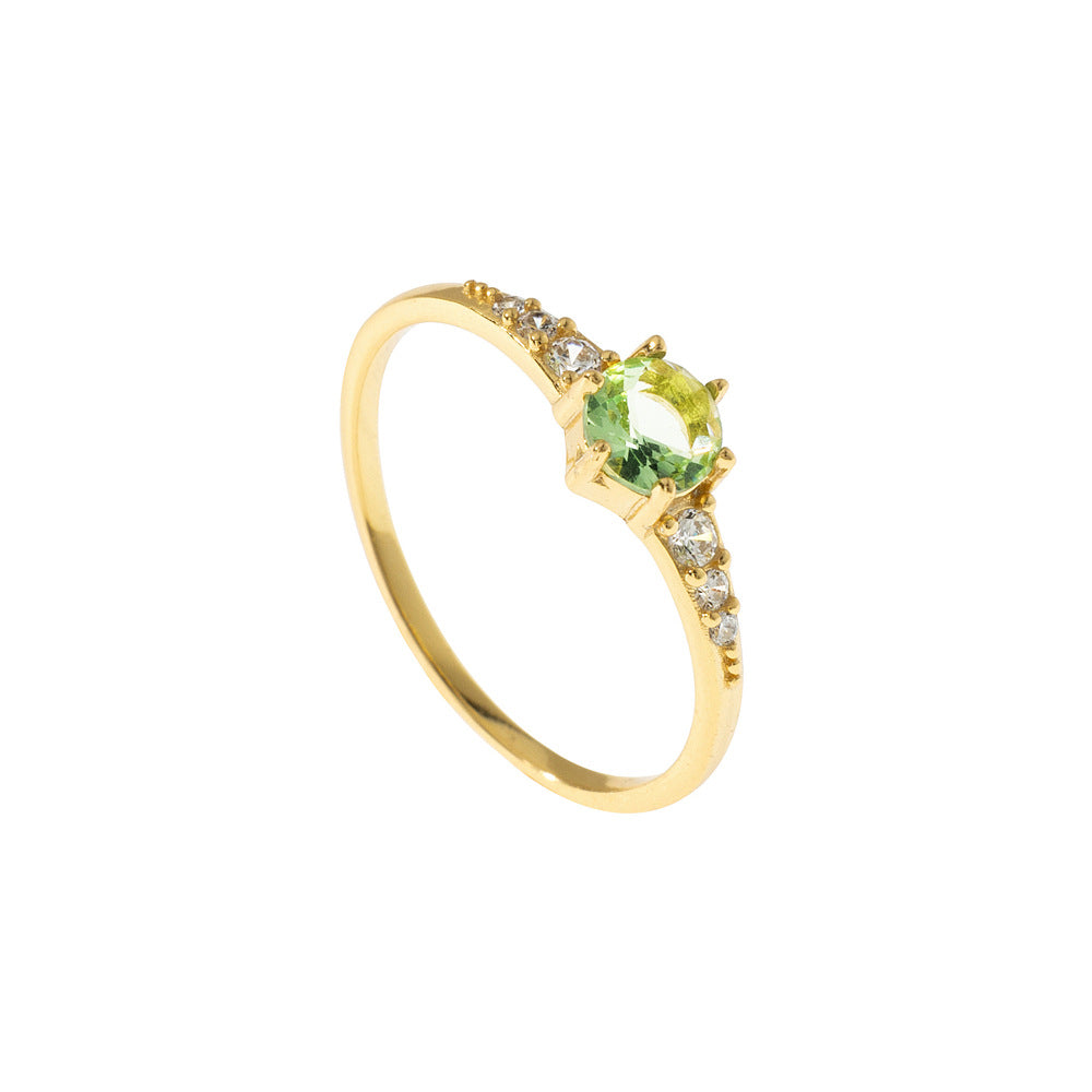 Sterling silver green light luxury zircon ring