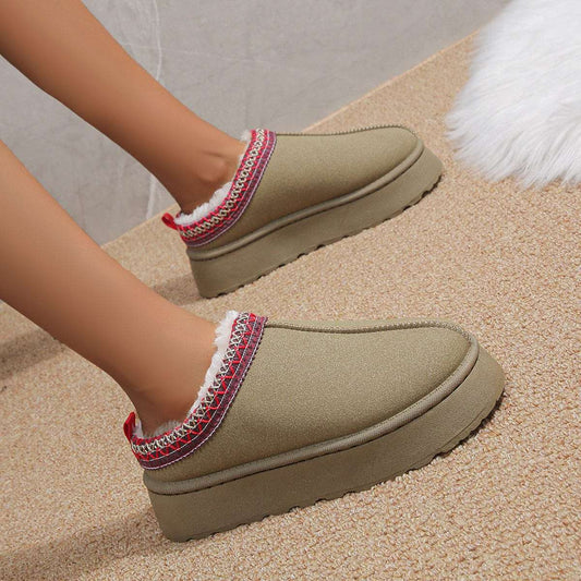 Women Chunky Platform Shoes Short Plush Warm Flats Slippers Woman Faux Suede Cotton Boots