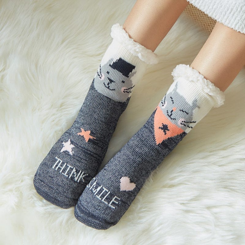 Women Christmas Socks, Knitting Cartoon Plush Floor Winter Socks Female Gift Knitting Wear