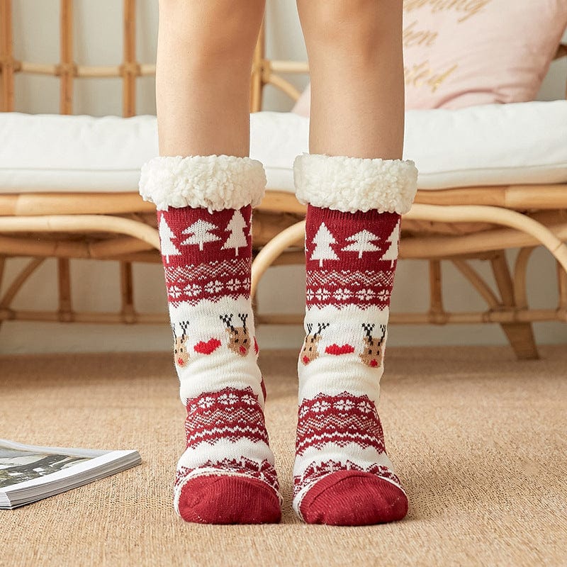 Women Christmas Socks, Knitting Cartoon Plush Floor Winter Socks Female Gift Knitting Wear