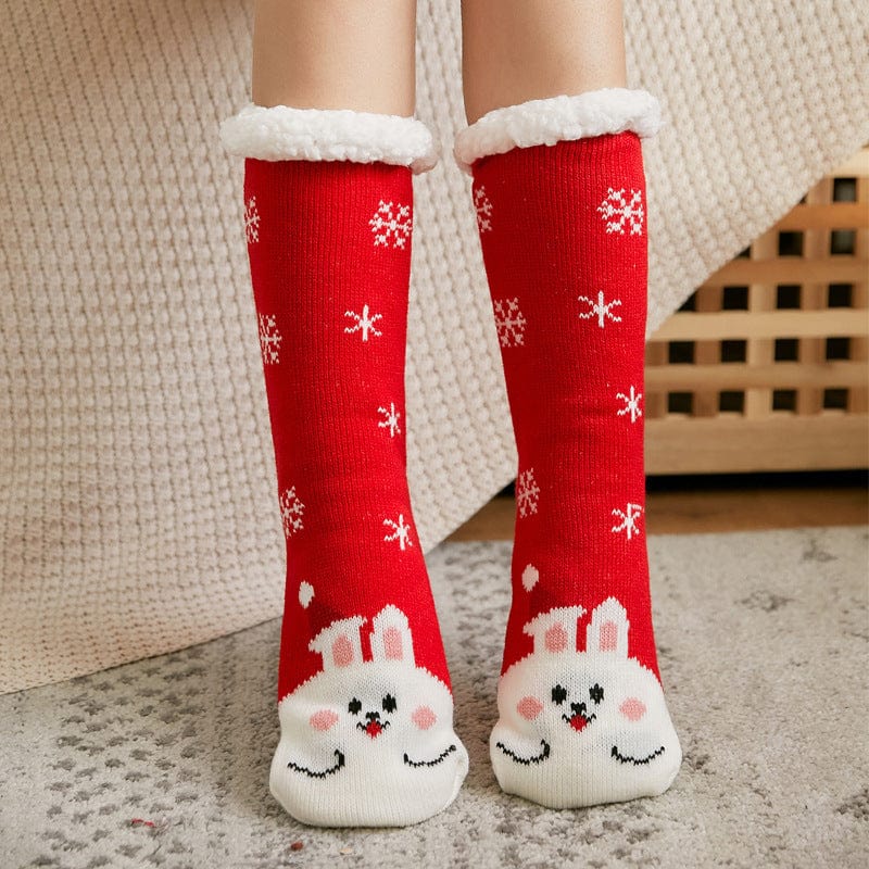 Women Christmas Socks, Knitting Cartoon Plush Floor Winter Socks Female Gift Knitting Wear