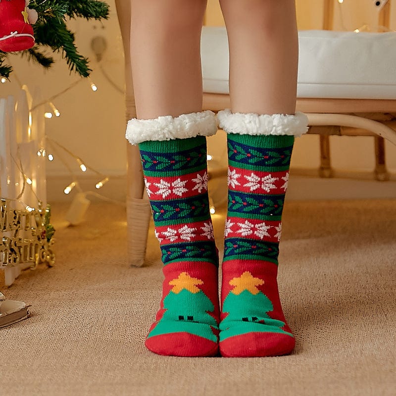 Women Christmas Socks, Knitting Cartoon Plush Floor Winter Socks Female Gift Knitting Wear