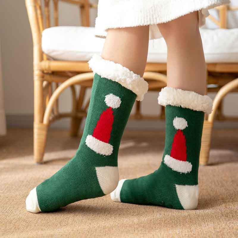 Women Christmas Socks, Knitting Cartoon Plush Floor Winter Socks Female Gift Knitting Wear