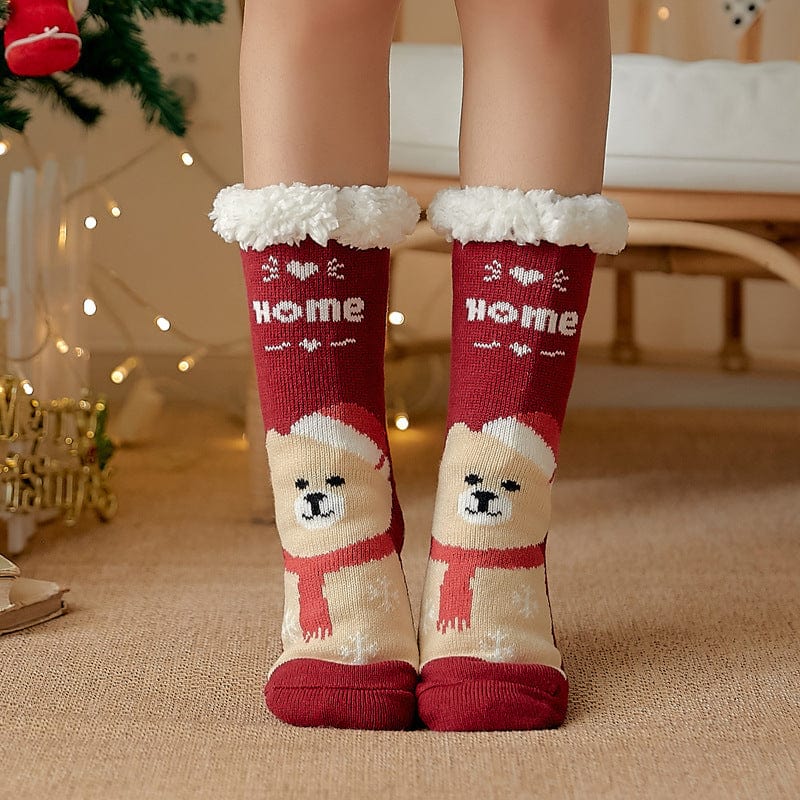 Women Christmas Socks, Knitting Cartoon Plush Floor Winter Socks Female Gift Knitting Wear