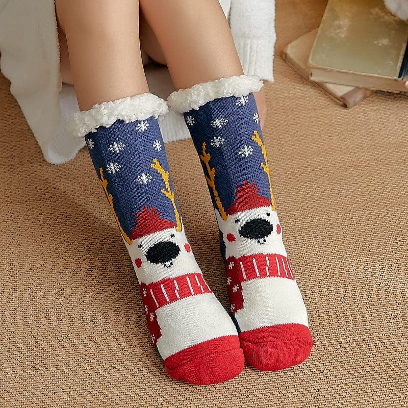 Women Christmas Socks, Knitting Cartoon Plush Floor Winter Socks Female Gift Knitting Wear