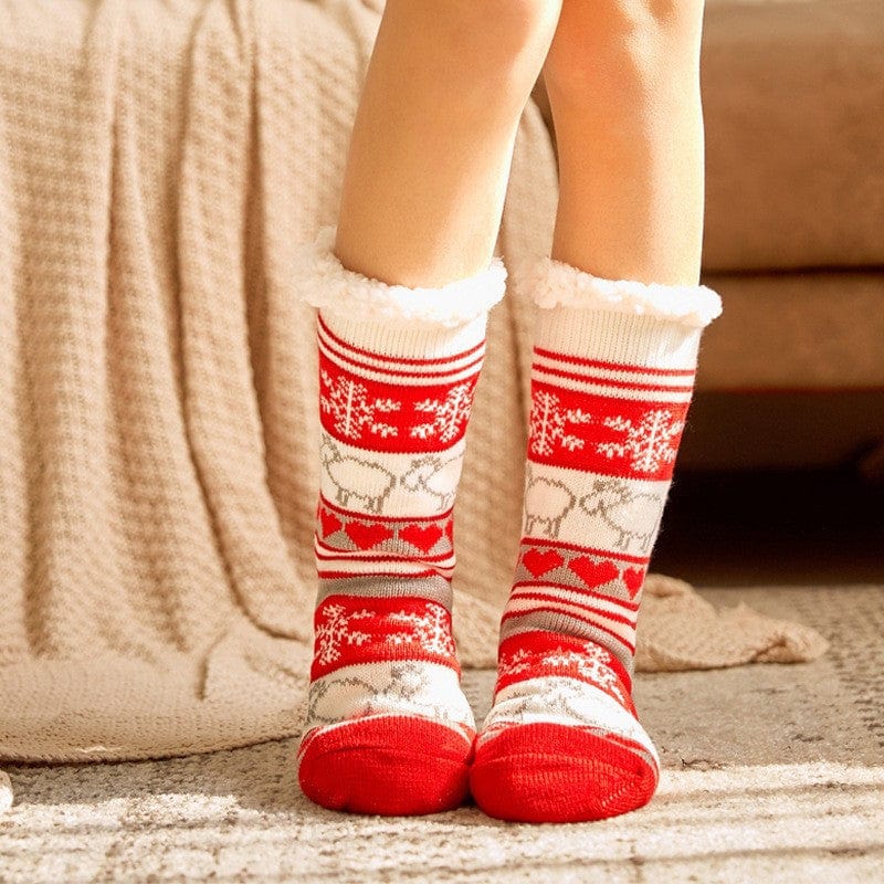 Women Christmas Socks, Knitting Cartoon Plush Floor Winter Socks Female Gift Knitting Wear