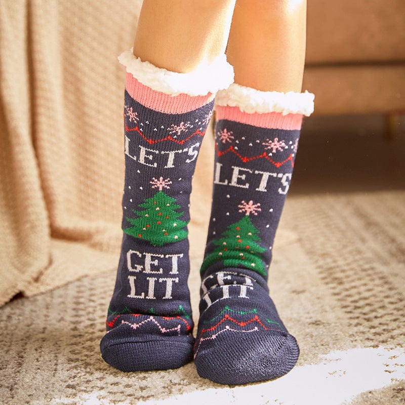 Women Christmas Socks, Knitting Cartoon Plush Floor Winter Socks Female Gift Knitting Wear