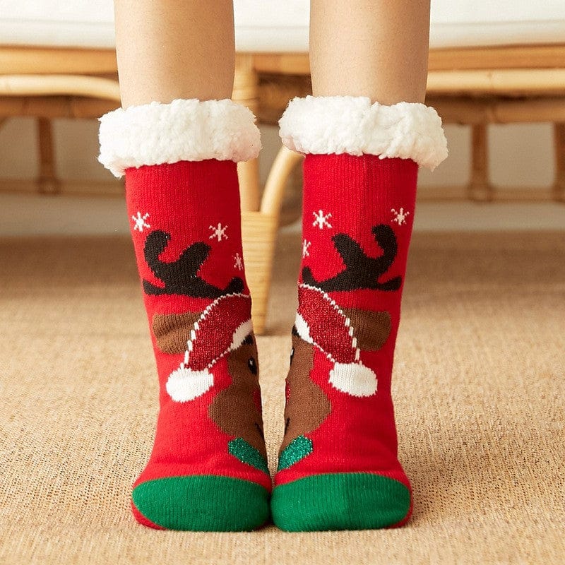 Women Christmas Socks, Knitting Cartoon Plush Floor Winter Socks Female Gift Knitting Wear