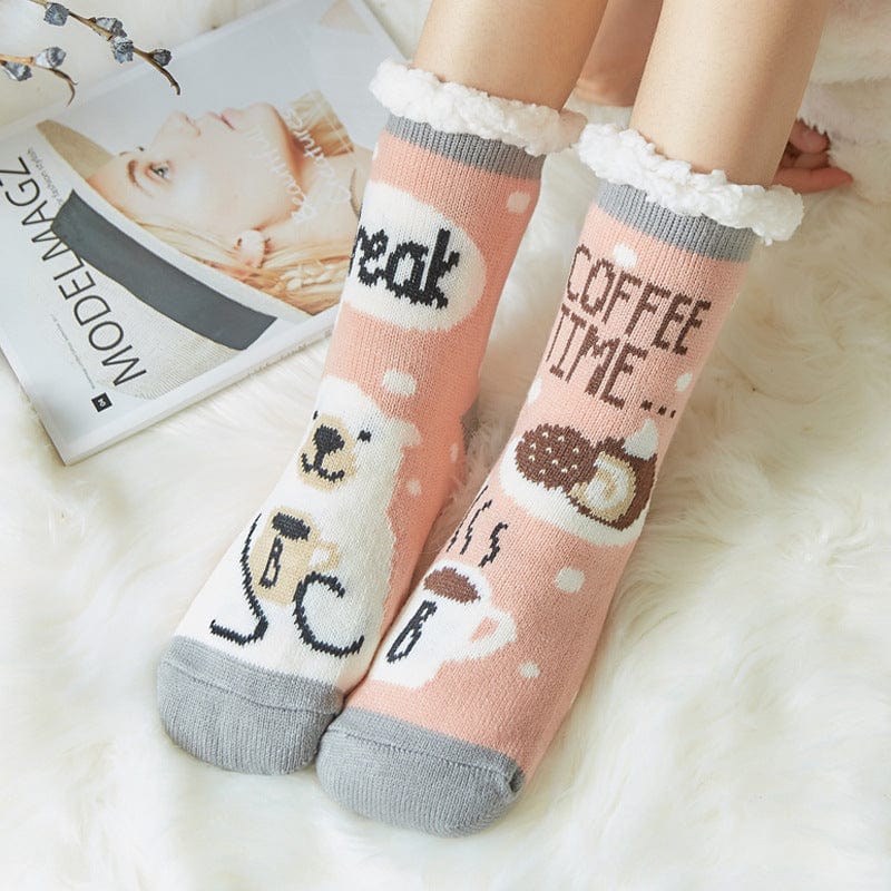 Women Christmas Socks, Knitting Cartoon Plush Floor Winter Socks Female Gift Knitting Wear