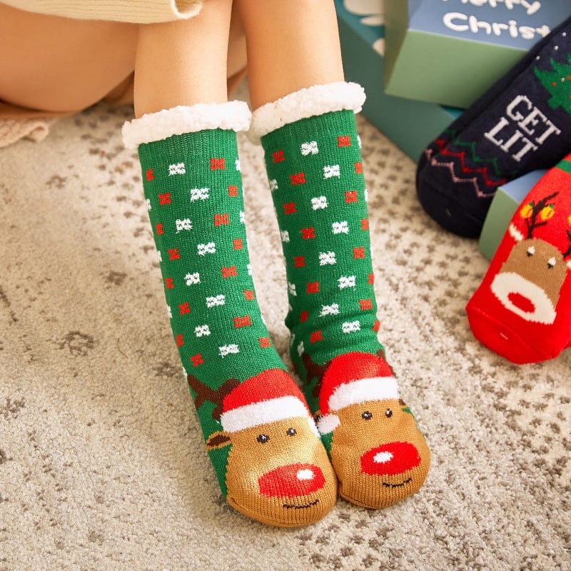 Women Christmas Socks, Knitting Cartoon Plush Floor Winter Socks Female Gift Knitting Wear