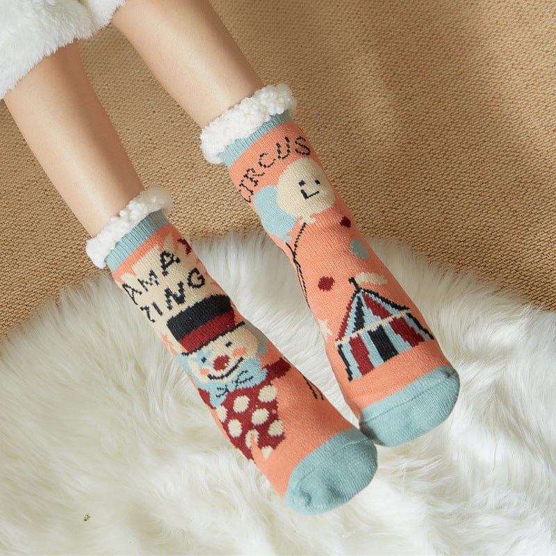 Women Christmas Socks, Knitting Cartoon Plush Floor Winter Socks Female Gift Knitting Wear