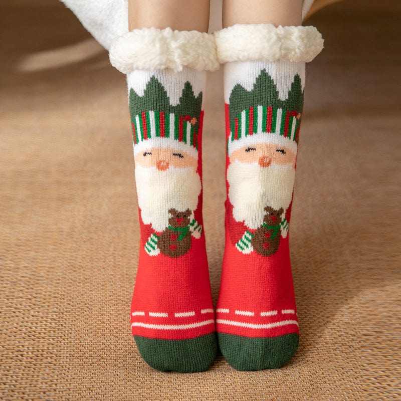 Women Christmas Socks, Knitting Cartoon Plush Floor Winter Socks Female Gift Knitting Wear