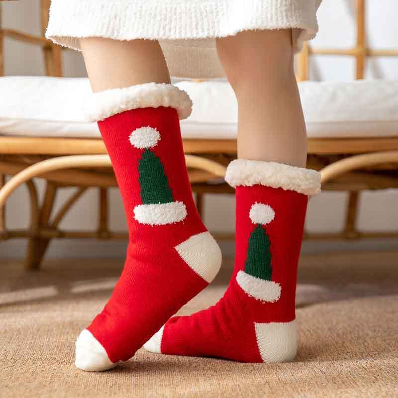 Women Christmas Socks, Knitting Cartoon Plush Floor Winter Socks Female Gift Knitting Wear