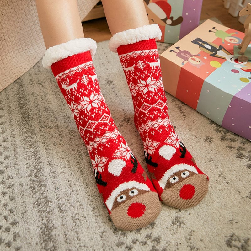 Women Christmas Socks, Knitting Cartoon Plush Floor Winter Socks Female Gift Knitting Wear