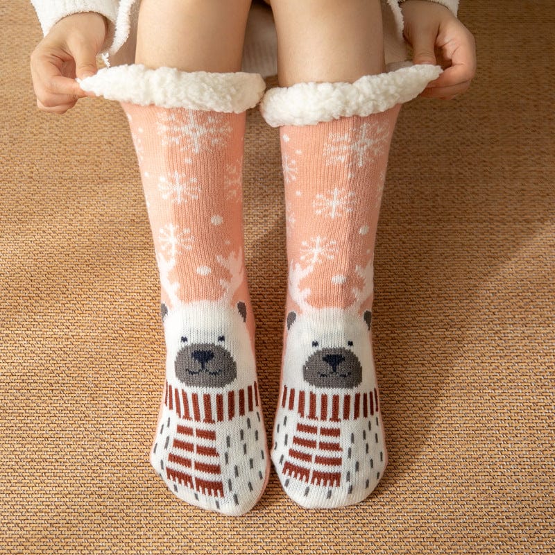 Women Christmas Socks, Knitting Cartoon Plush Floor Winter Socks Female Gift Knitting Wear